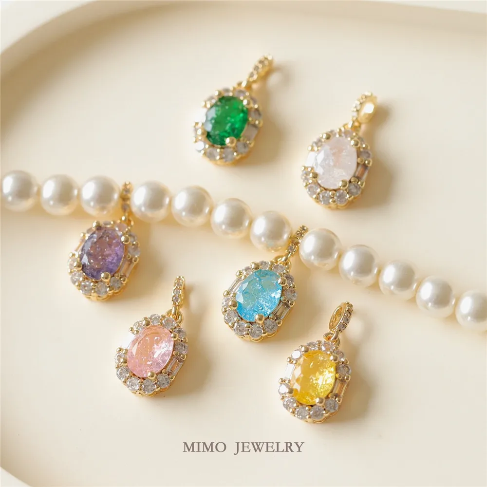

1PCS 19x10mm Gold-plated Court-style Oval Zircon Pendant with Slightly Set Colors, DIY Handmade Accessory