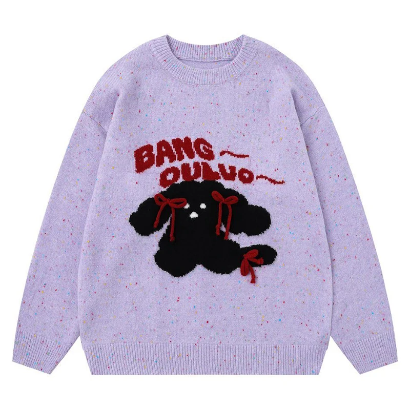

Autumn Mens Knitted Jumper Sweaters Cute Cartoon Dog Warm Pullovers 2025 Streetwear Harajuku Casual Loose Fit Knitwear Clothing