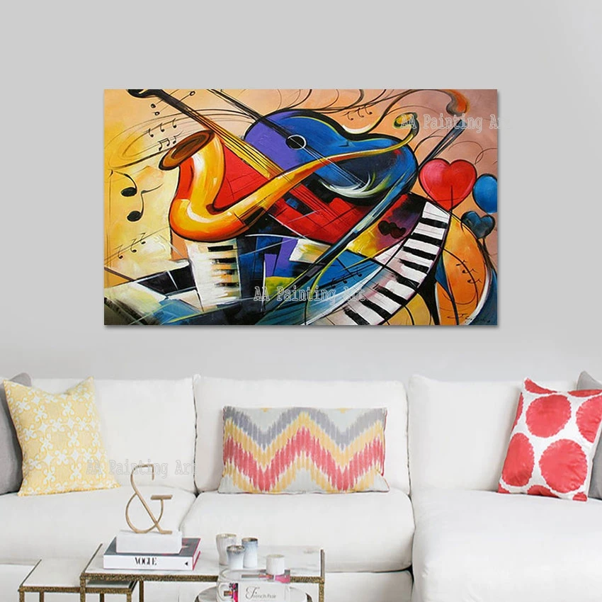 Kids Room Decor Chiristmas Gift Musical Instruments Picture Wall Poster 100% Hand Painted Oil Painting Abstract Cartoon Art