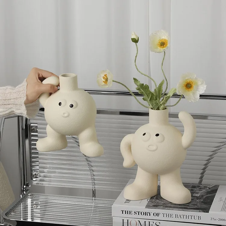 Creative Cream Wind Big Foot Vase ins Home Furnishing Entrance Desktop Living Room TV Cabinet Ornament Little Cute Flower Ware