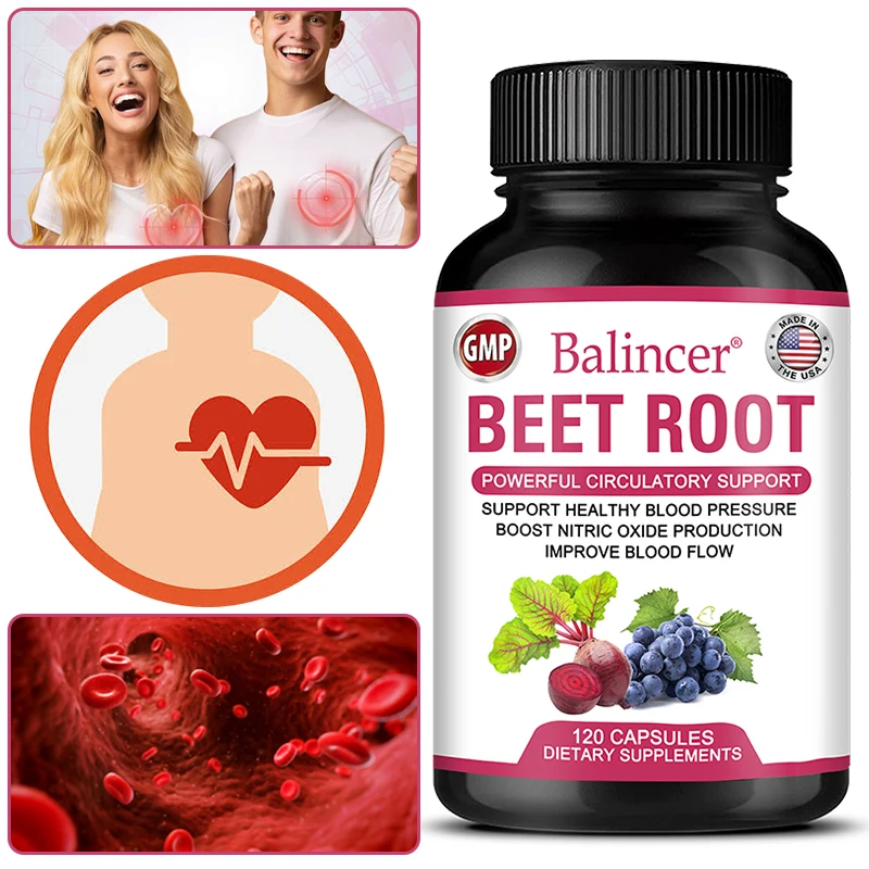 Beetroot Capsules Organic Beetroot Powder Extract + Black Pepper Nitric Oxide Production Blood Circulation Blood Pressure Health