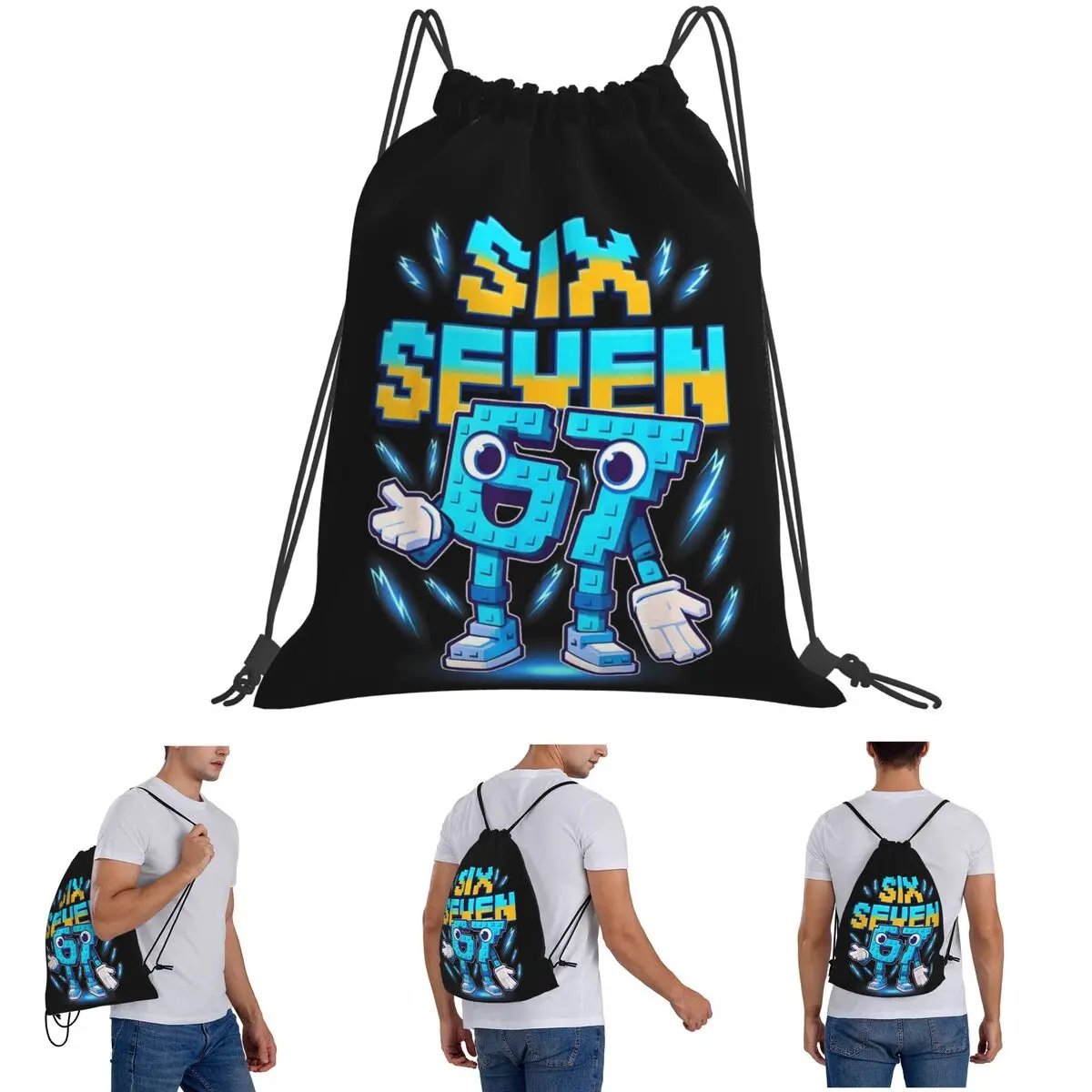 

Number 67 Building Blocks Print Backpacks Multi-function Drawstring Bags Shoes Bag Book Bags for Travel Students