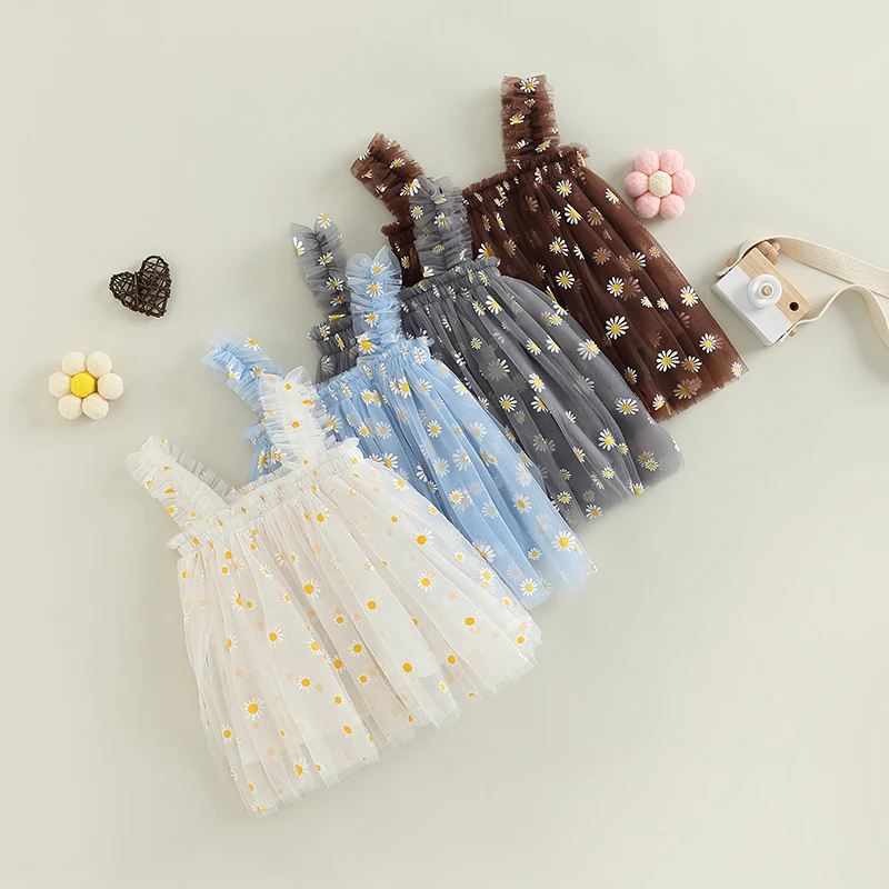 

Toddler Baby Kids Girls Party Dress Summer Sleeveless Daisy Floral Tutu Dress Layered Tulle Princess Birthday Dresses