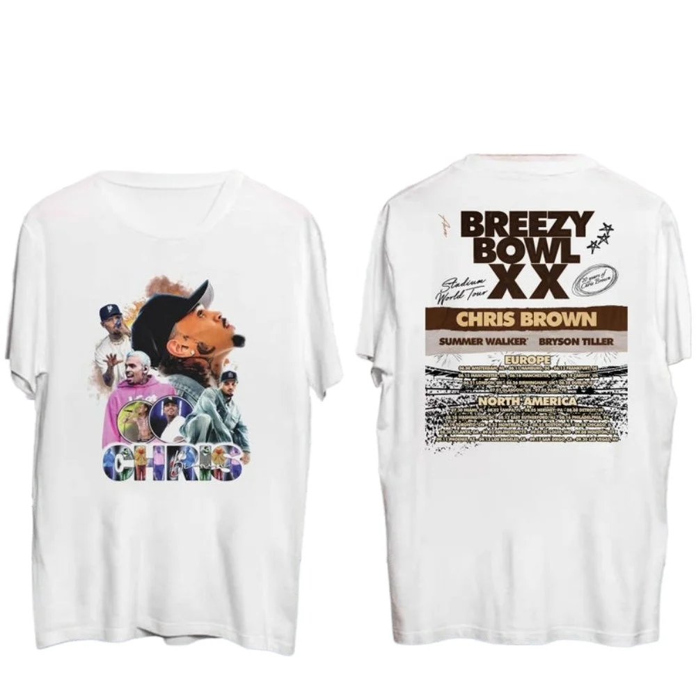 

Chris Brown Breezy Bowl XX Tour 2025 Tee Merch T-shirts Women Men Fashion Casual Crewneck Short Sleeve Streetwear T-shirt Gift