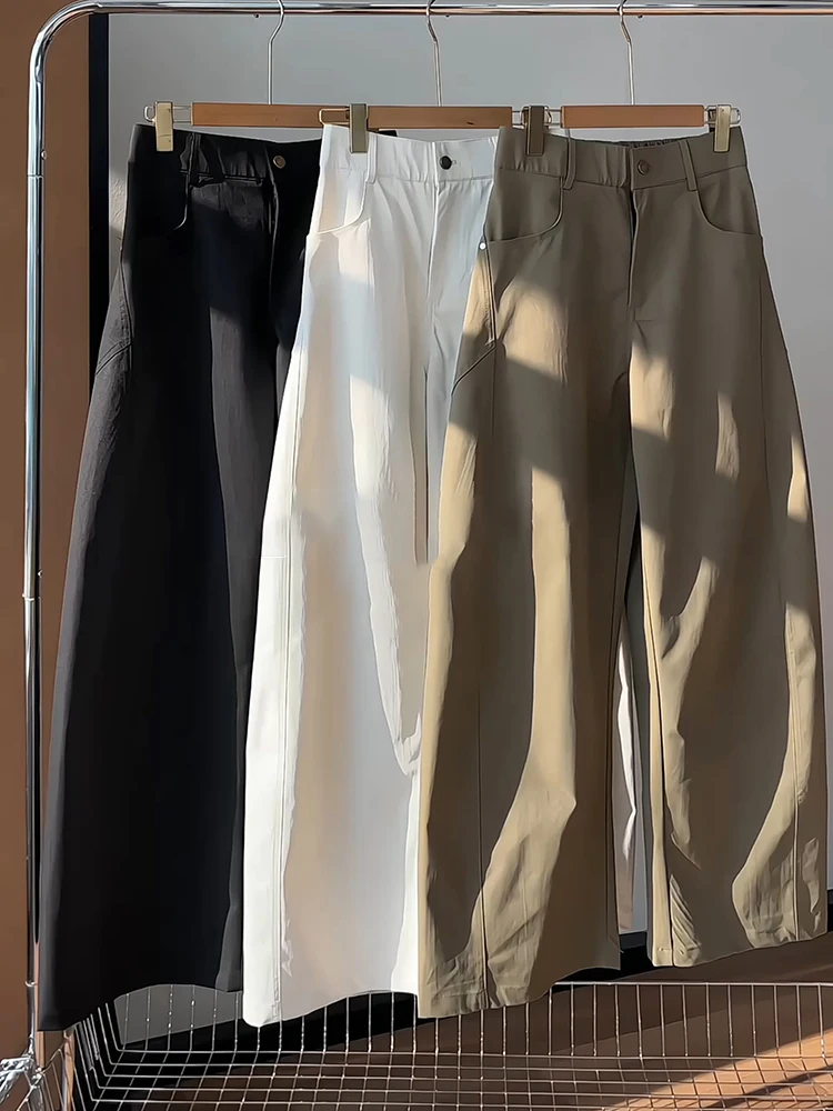 

Мужские летние брюки в стиле американского ретро, свободные, прямые, широкие, повседневные, из драпированной ткани, премиум-класса