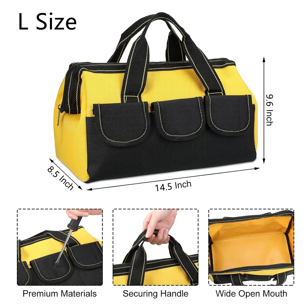 Tool Bag with Waterproof Hard Bottom, Heavy Duty Tool Bag Wide Mouth Tool Tote for Various Tools, Electrician Carpenter Mechanic