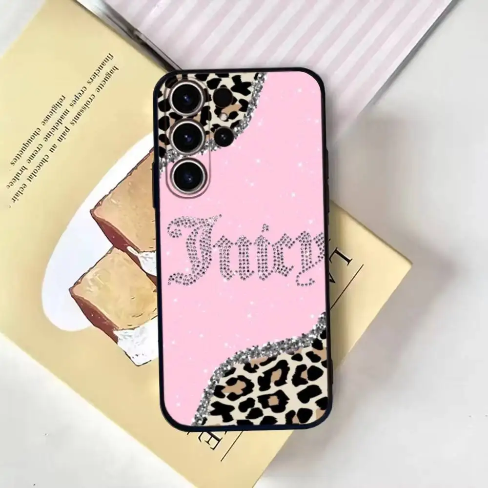 Etui na telefon Juicy Couture z motywem panterki, tapeta, do Samsunga S25, 24, 21, 22, 23, 30, Ultra, 20, Plus, Fe, Lite, Note, 10, miękki czarny pokrowiec