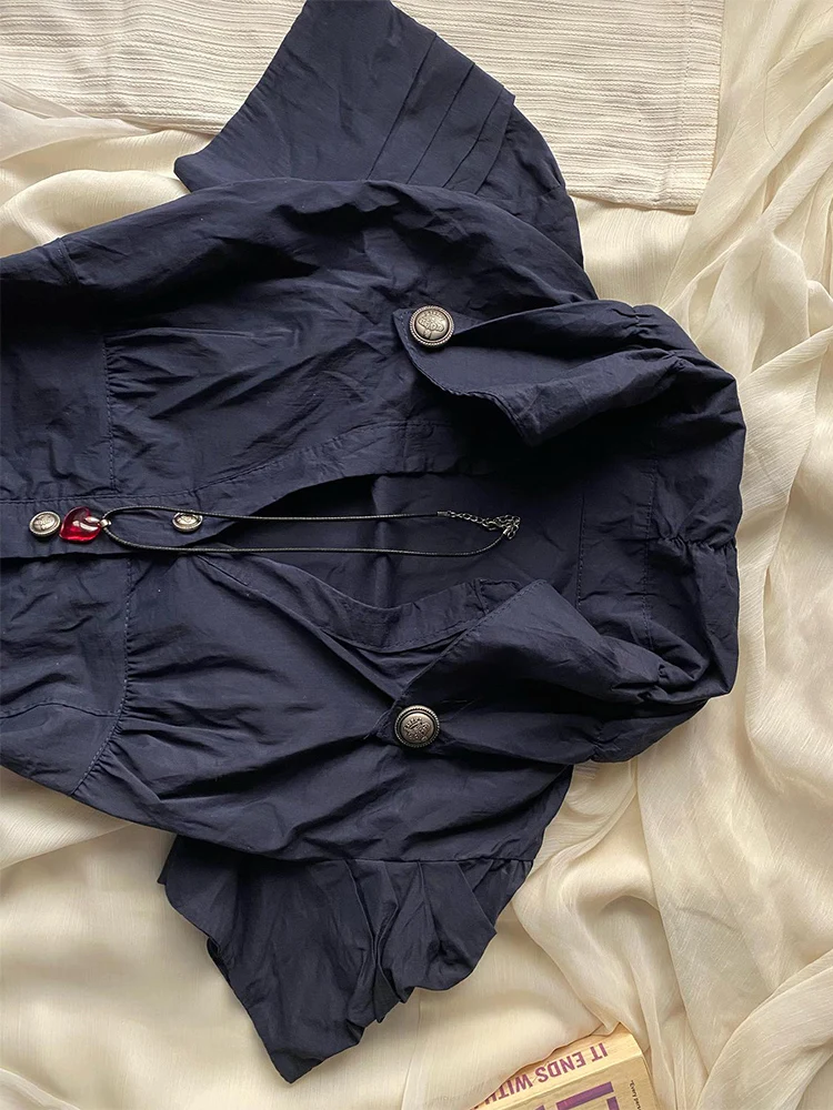 Slimming Blue Vintage irt Original Design Cotton Blend ort Sve  Ne Regular Fit Commute Sle for Young Women