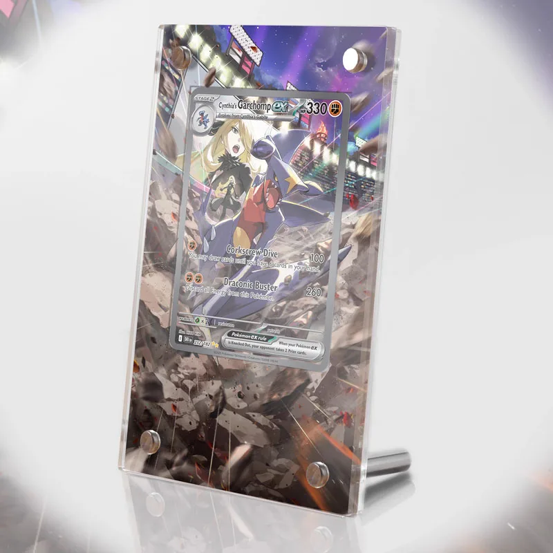 Pocket Monster Cynthia Garchomp Card Display Stand Anime Collection Card PTCG Expansion Drawing Card Brick DIY Toy Gift