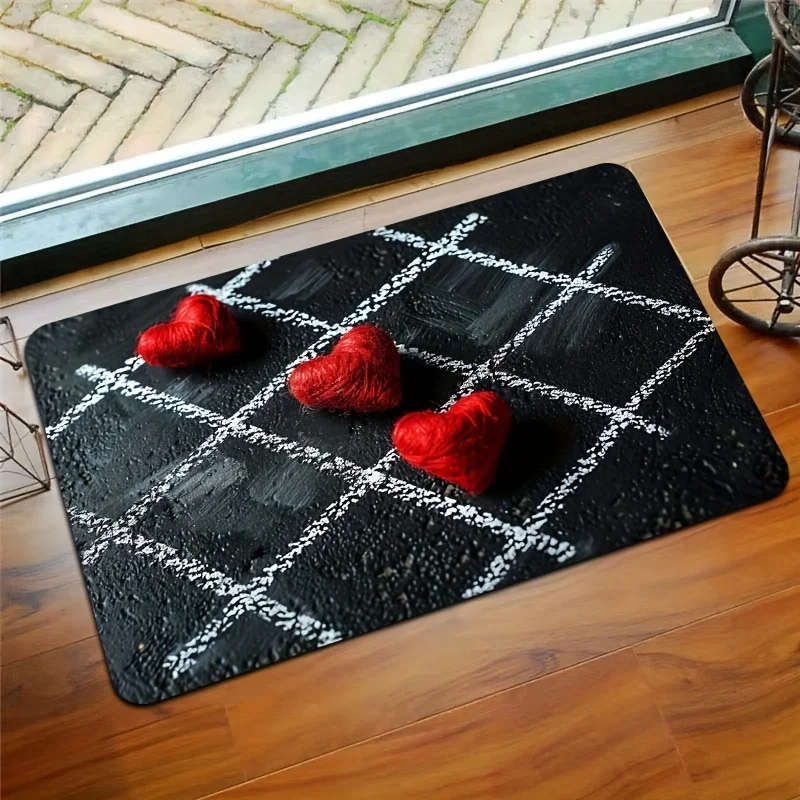 heart-shaped pattern Flannel-printed floor mats has a non-slip function is suitable for entrances bathroom welcome carpets