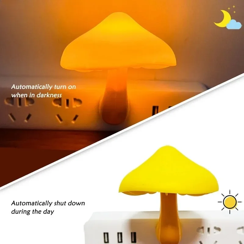 Creative LED Night Light Plug in Lamp Night Light Mini Pretty Mushroom-Shaped Light-control Sensor Bedroom Light Home Decoration