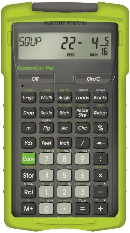

Advanced Construction Calculator for Concrete, Masonry, Paving Contractors - Metric and Feet-Inch-Fraction Math Tool