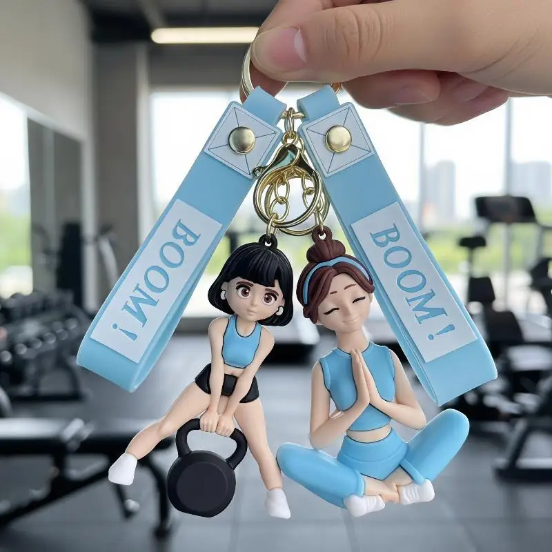 Cute Yoga Girl Silicone Keychain Non-deformable Lovely Fitness Themed Key Charm Ideal Surprise Gift for Girlfriends Sisters