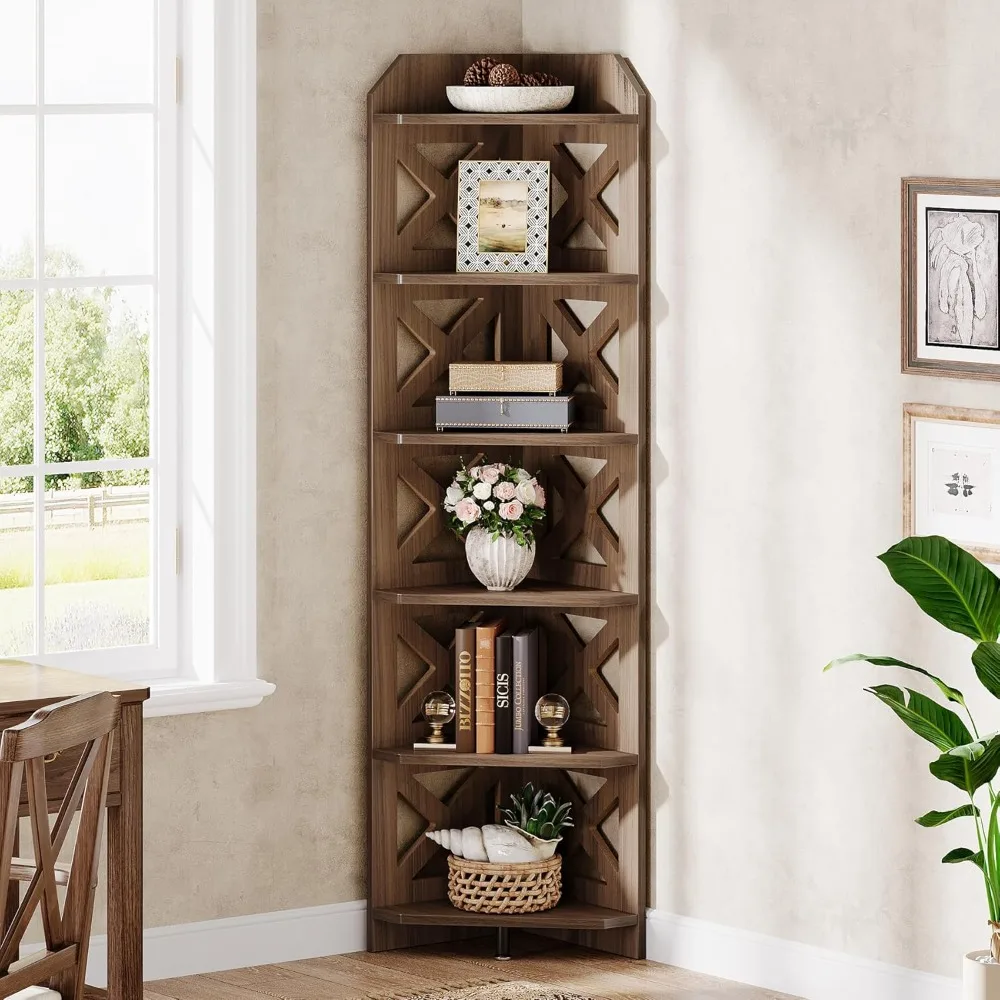 

Wall Corner Bookshelf, Farmhouse Corner Small Bookcase Display Storage Shelves Plant Stand for Home Office, Living Room