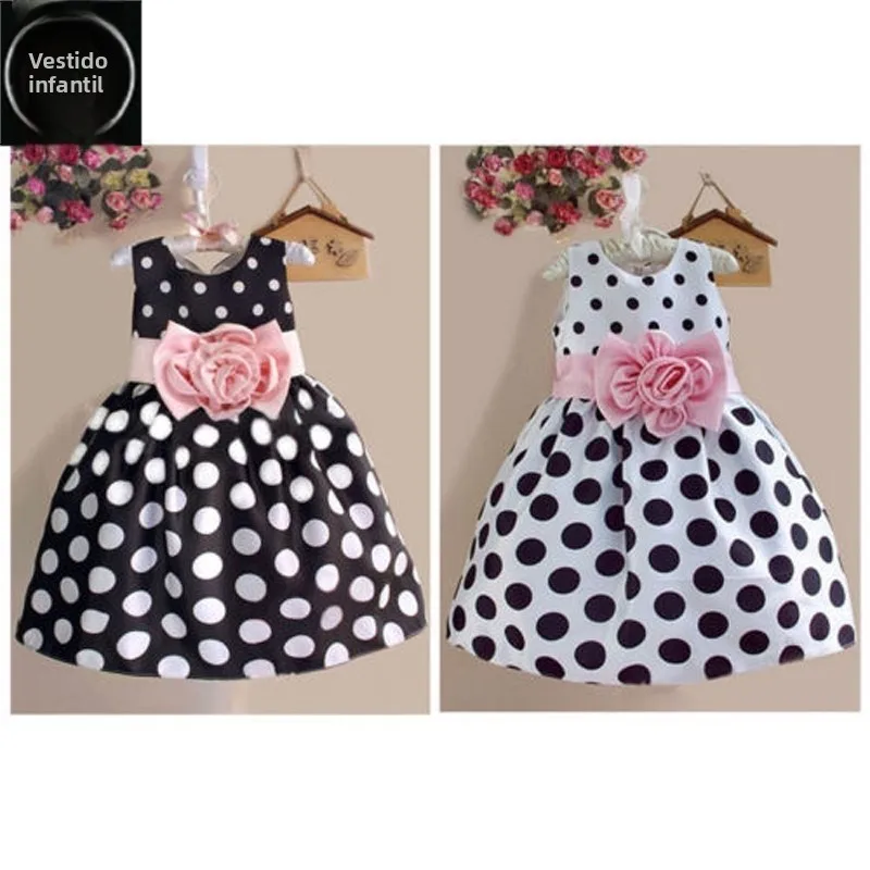 Vestido de Algodão de Verão para Meninas, Crianças e Bebês, Saia em A com Estampa, Manga Três Quartos, Gola Redonda, Outros M...