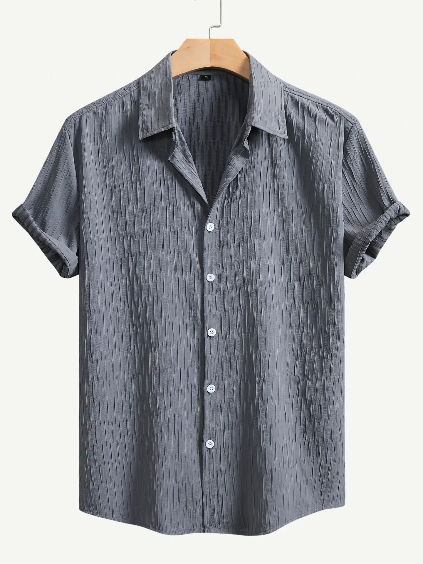 

Men's Pure Color Lapel ort Sve Casual Top Sli Slim Fit irt European Sle Comfortable Polyester Blend Fabric