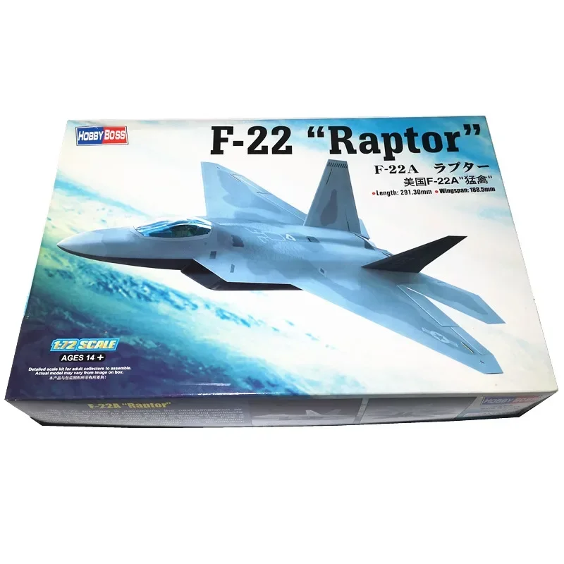 

Модель американского истребителя F-22A Raptor Advanced Stealth в сборе 1/72 HOBBYBOSS 80210