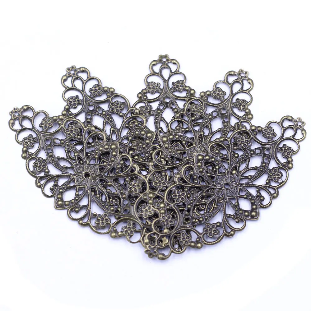90Pcs Connectors Filigree Flower Wraps Bronze Tone Charms Jewelry Making Component Findings 8x3.5cm