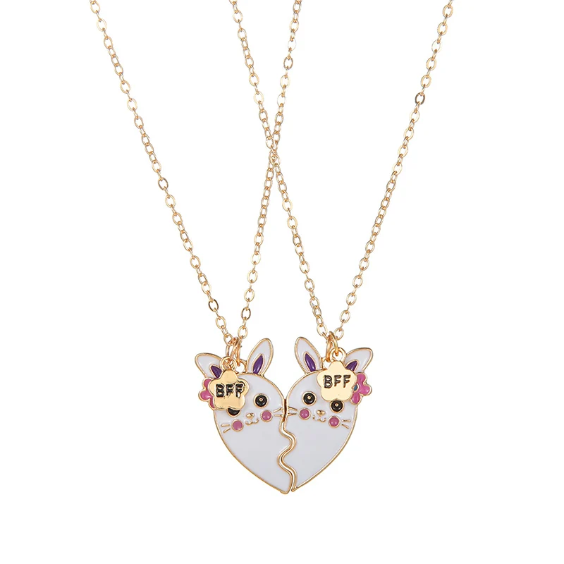 2Pcs/set Brand New Cute Rabbit Pendant Chain Best Friends Necklace BFF Friendship Jewelry Gift for Girls