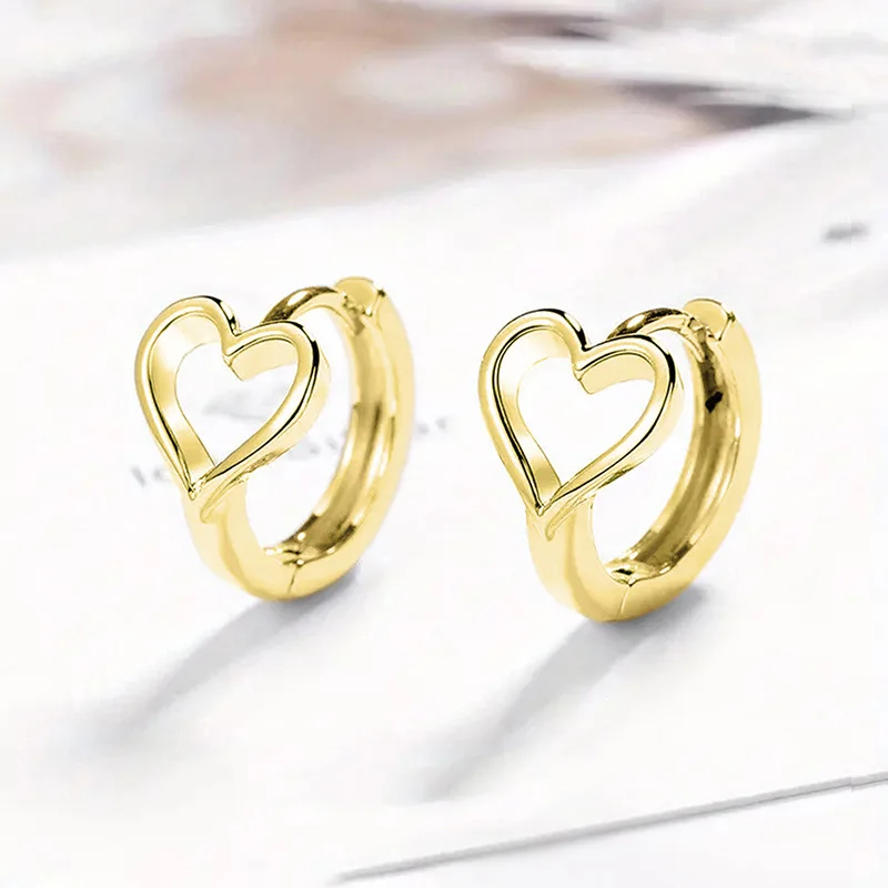 Huitan Exquisite Hollow Heart Hoop Earrings for Women Dainty Circle Earrings Silver Color/Gold Color Statement Jewelry Wholesale