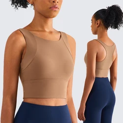 Racerback-Sujetador deportivo con almohadillas fijas para el pecho para mujer, camisetas sin mangas de alto impacto para gimnasio, Yoga y entrenamiento