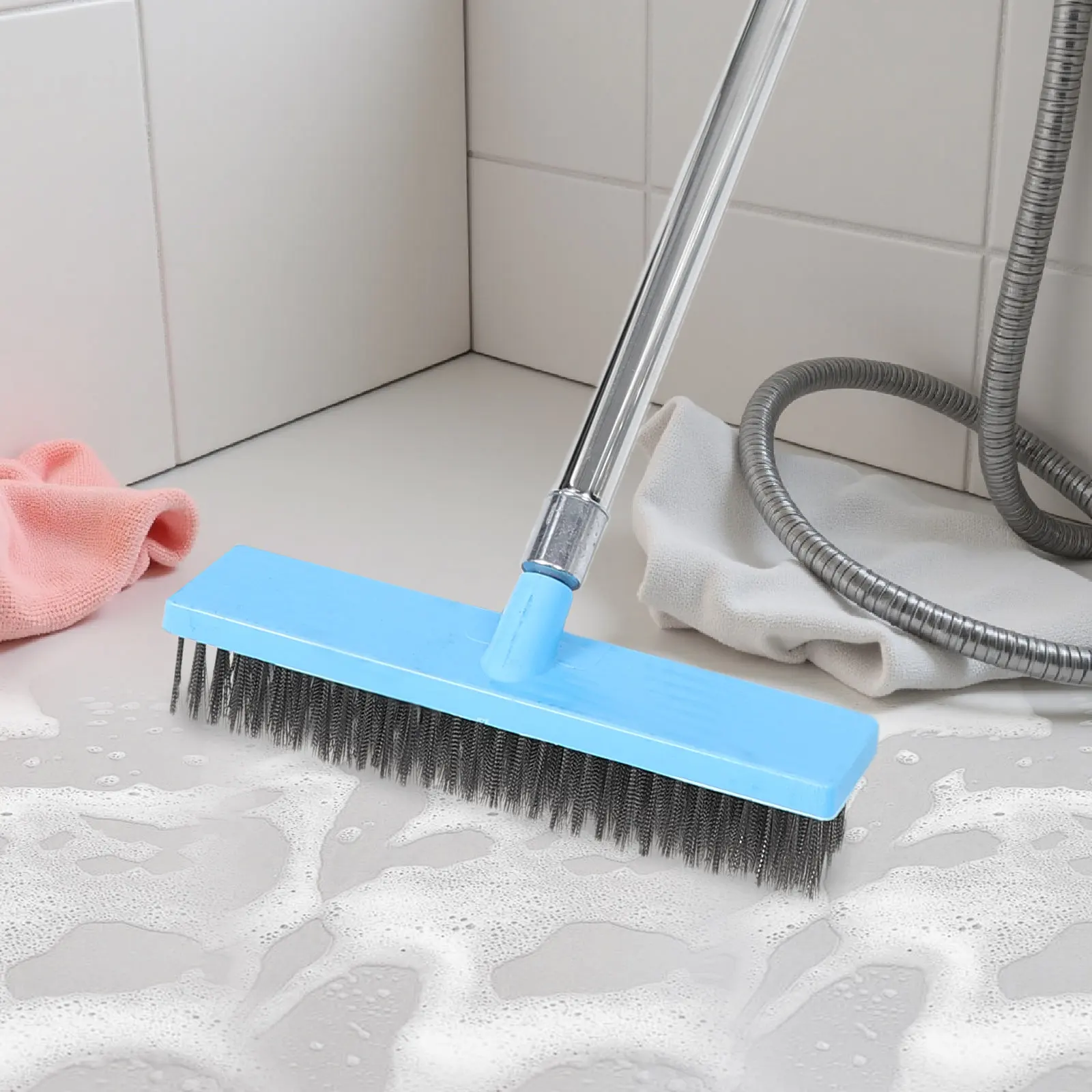 

Long Handle Stainless Steel Bristle Bathroom Tile Floor Scrub Brush for Grout Deep Cleaning Shower Wall Corner Floor Tile