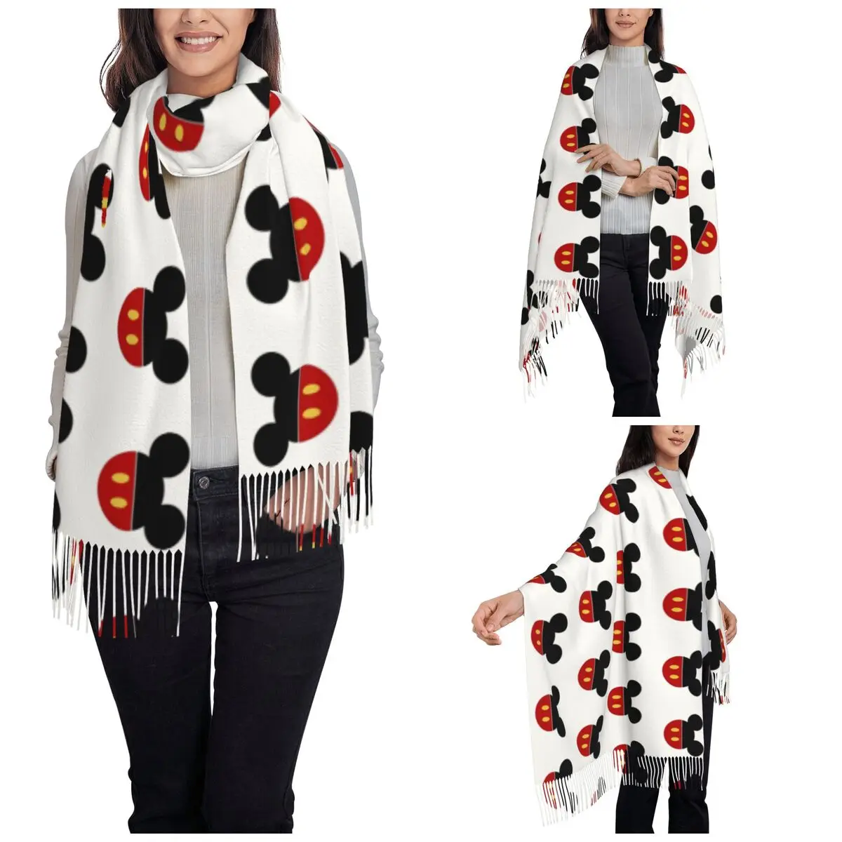 Xales bonitos do Mickey Mouse desenhos animados para mulheres, envoltórios longos, lenço macio, manga anime pashminas, lenços borla, envoltórios, inverno