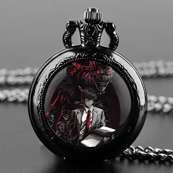 男性と女性のための死のメモアニメクォーツ懐中時計、ガラスのドームのフィギュアデザイン、アラビア数字、ネックレスペンダントチェーン、ファッションギフト