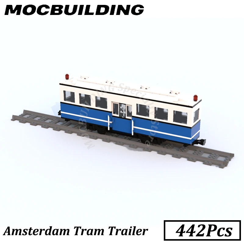 

442Pcs Tram Blue Trailer Train Model City Vehicle Accessories MOC Building Blocks Bricks Display Construction Birthday Gift