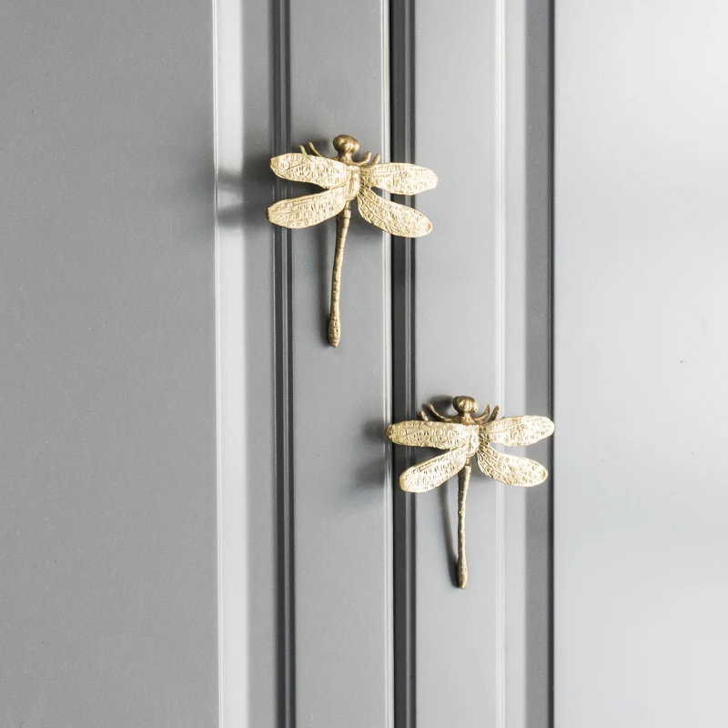 2pcs Brass Dragonfly Furniture Handle with Ceramic Accents - Premium Hardware for Cabinets & Drawers