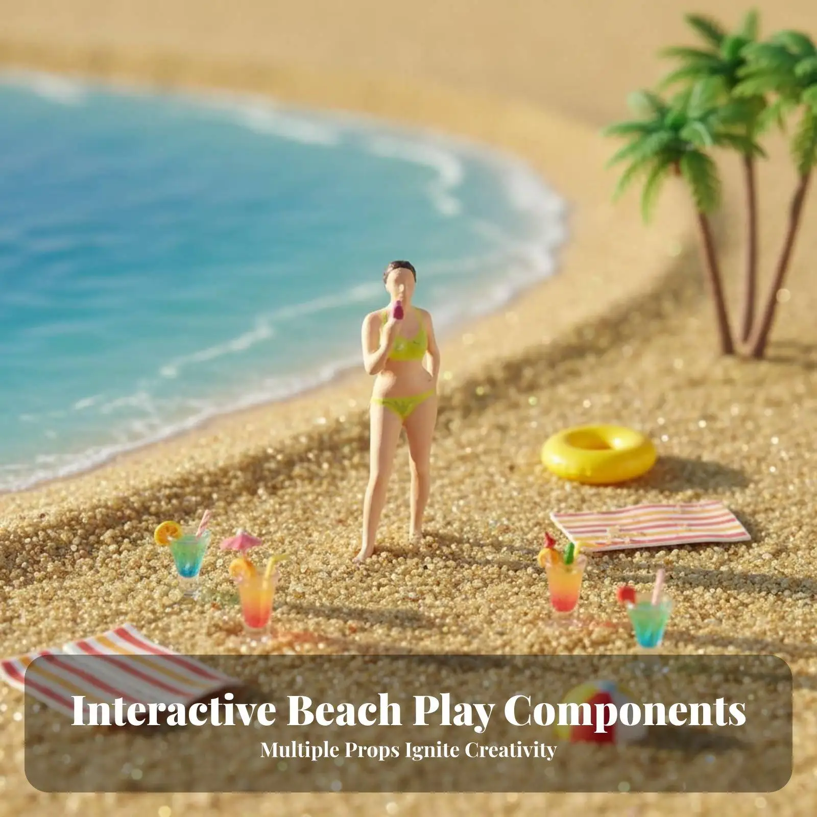 Realistic Resin Miniature Figure 1:64 Scale Vacation Girl Static Model Collectible Diorama Decoration for Poolside Scenes