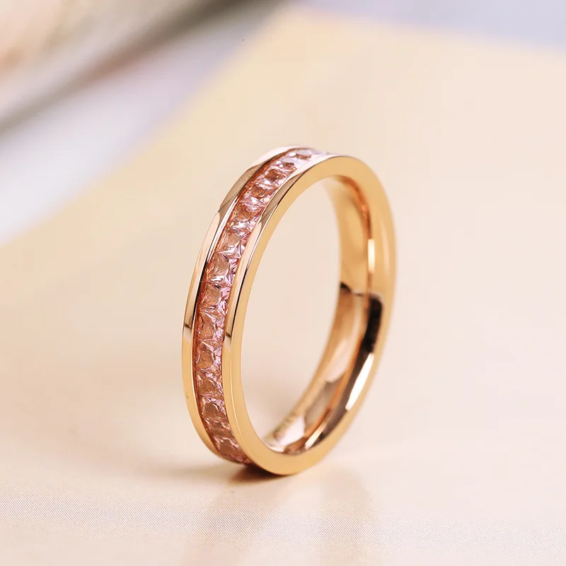 Stainless Steel Stackable Colorful CZ Eternity Ring Wedding Band for Women Girl Size 3-10