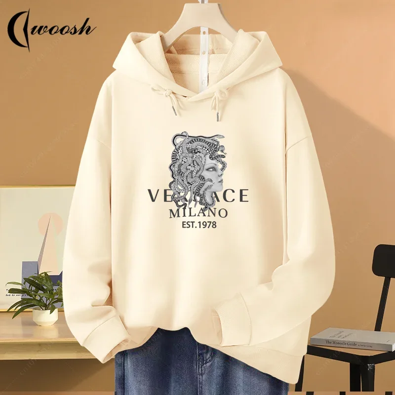 

High Quality Women's Hooded Jumper Sweatshirt Autumn Cotton Hoodie Men's Flat Print Oversized Winter Sweater Women