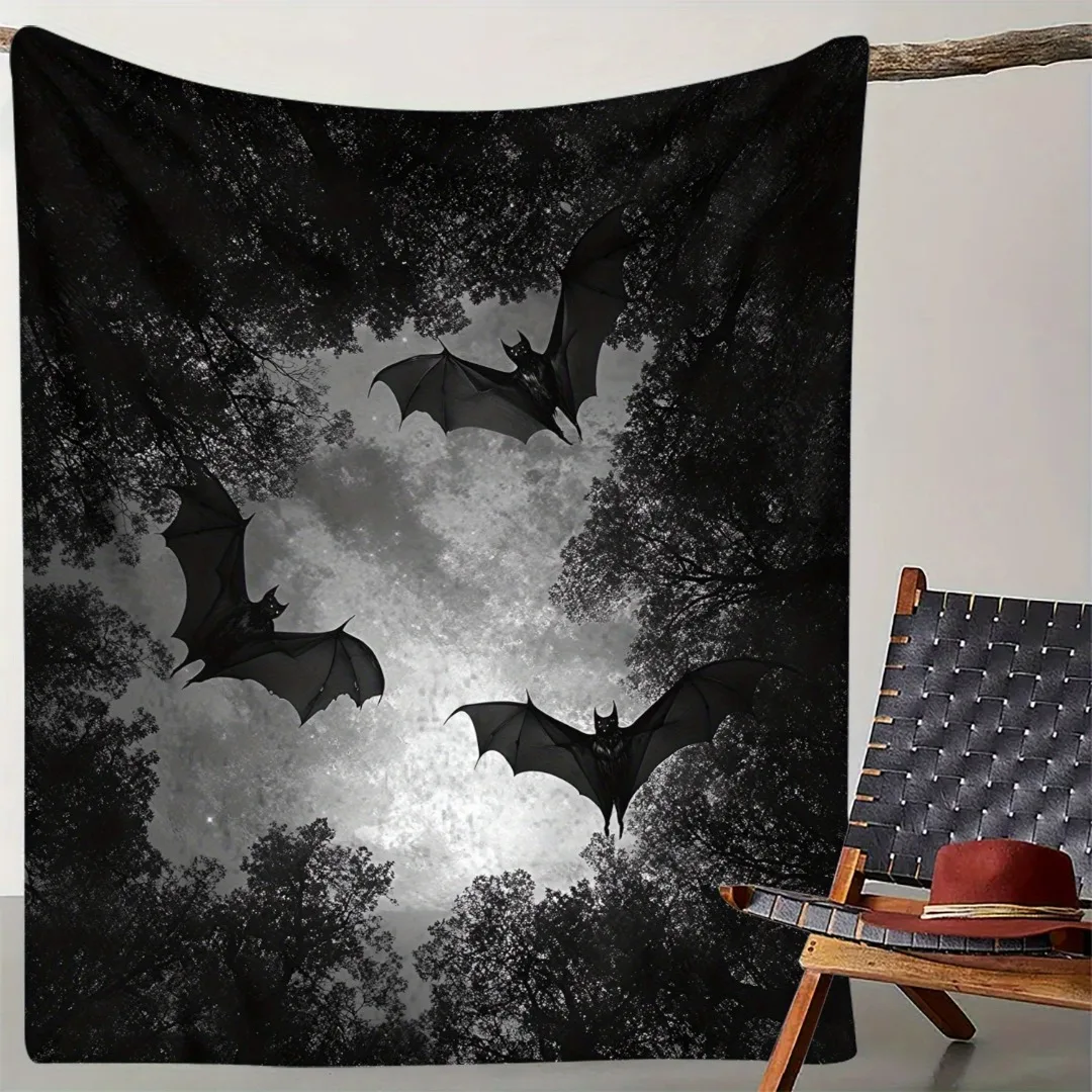 1 قطعة بطانية الهالوين الخفافيش الأسود DarkNight طباعة لكرسي الأريكة بطانية ناعمة صديقة للبشرة 2025 جديد للمنزل ديكور الهالوين #1