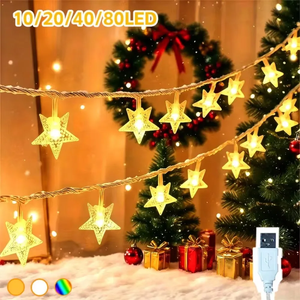 USB Star String Lights Remote Control Christmas Fairy Lights for Wedding Party Bedroom Indoor Home Decoration