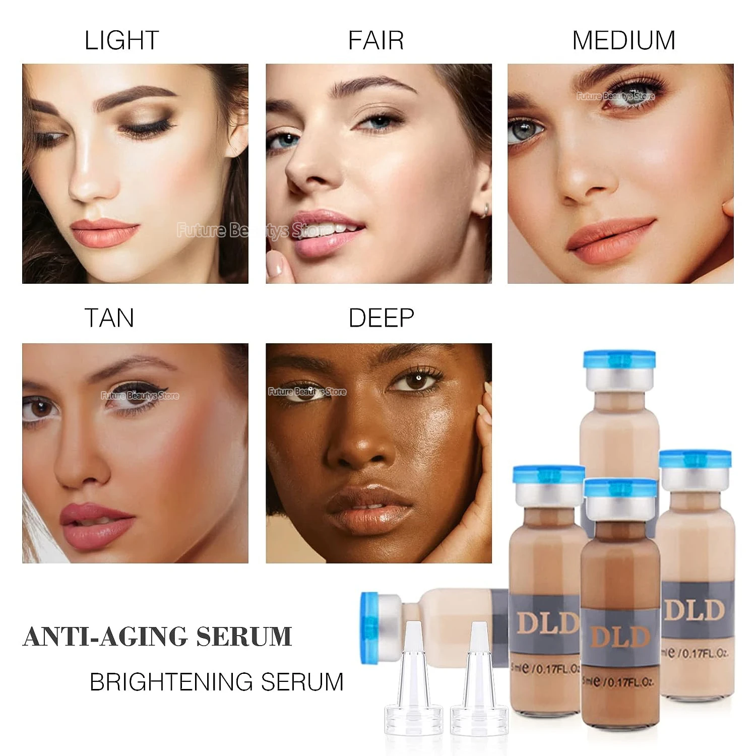 BB Cream Glow Sérum Pigment Starter Kit, Peptide Facial Foundation Cream, Acide hyaluronique, Hydratant, Soins de la peau, miles, 5Pcs