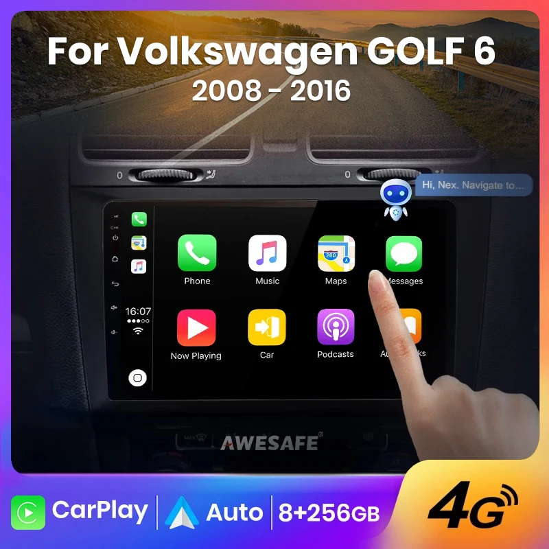 AWESAFE Wireless CarPlay Android Auto Radio for VW Volkswagen GOLF 6 2008 2009-2016 Car Multimedia Player GPS 2din autoradio