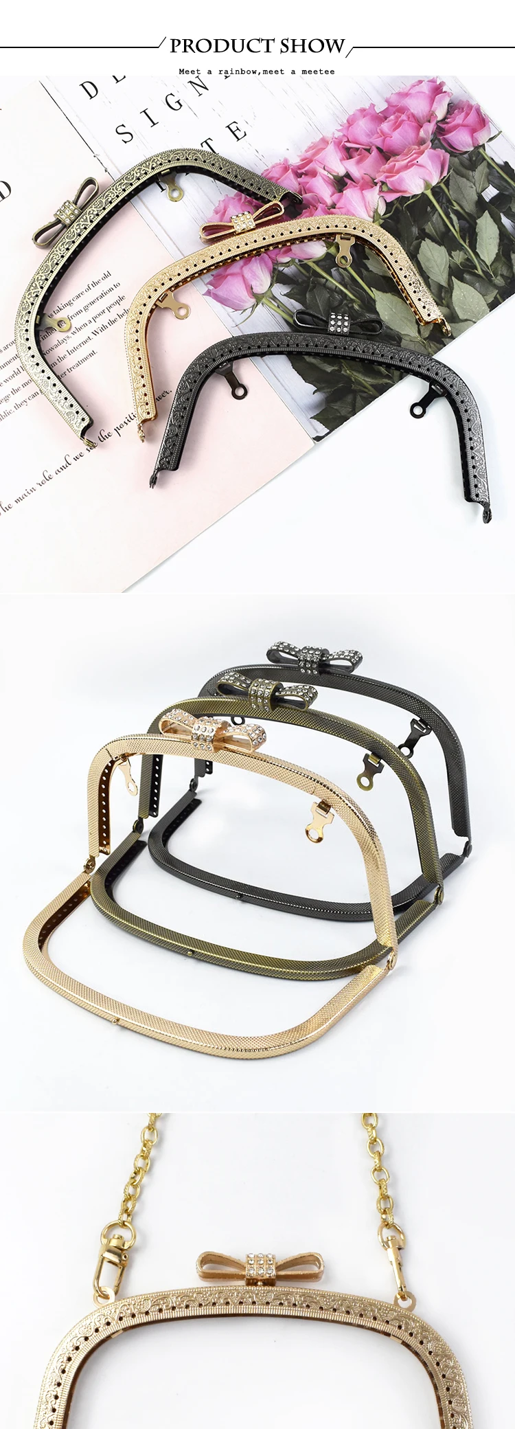 2/5Pcs Deepeel 18.5cm Embossed Bow Head Kiss Clasp Purse Frame Bags Brackets Metal Hardware Wallet Handbag Sewing Accessories