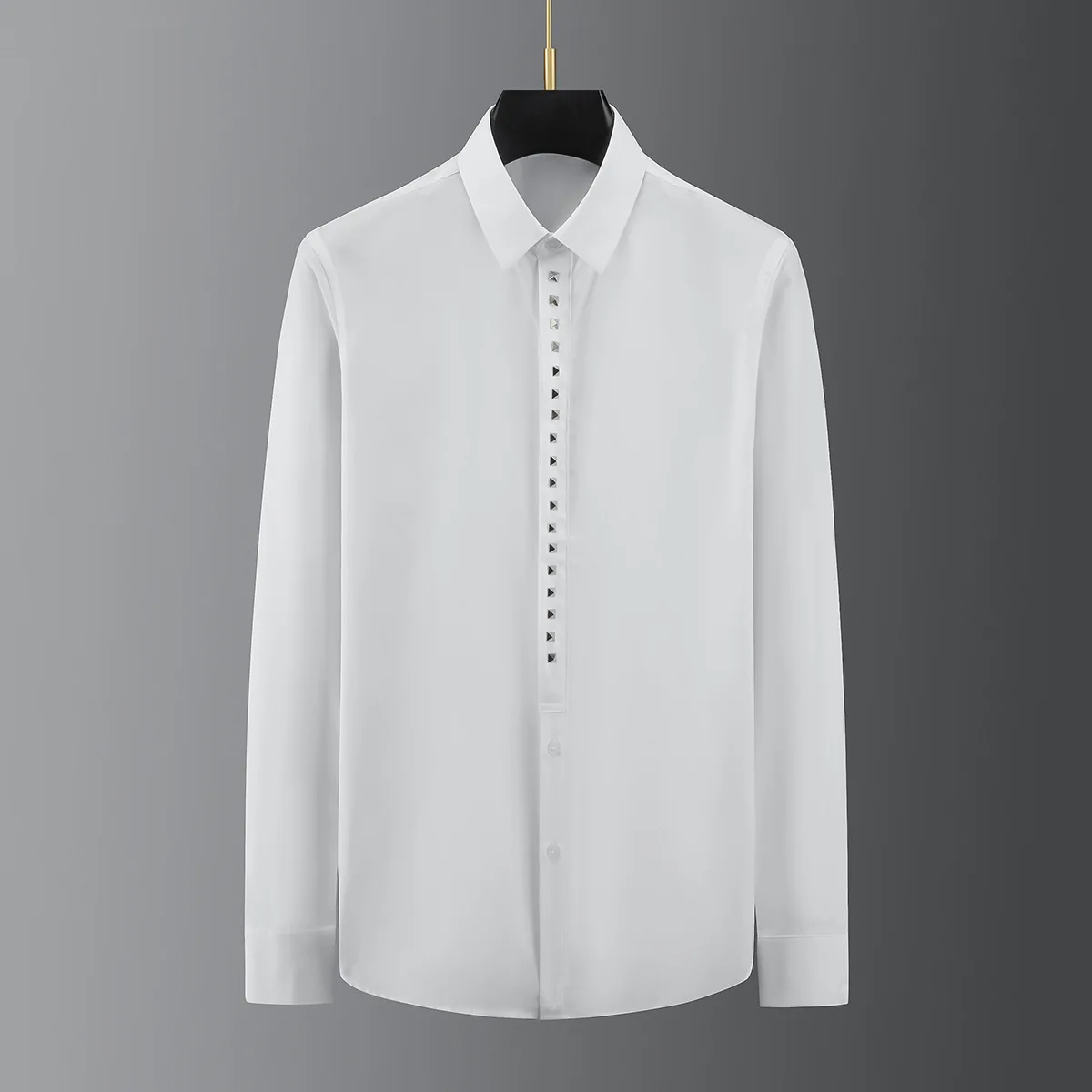 

Trendy Rivet Decoration Men's Long Sleeved Shirt Fashion Slim Fit Casual Business Formal Shirt Social Party Men Clothing 2025