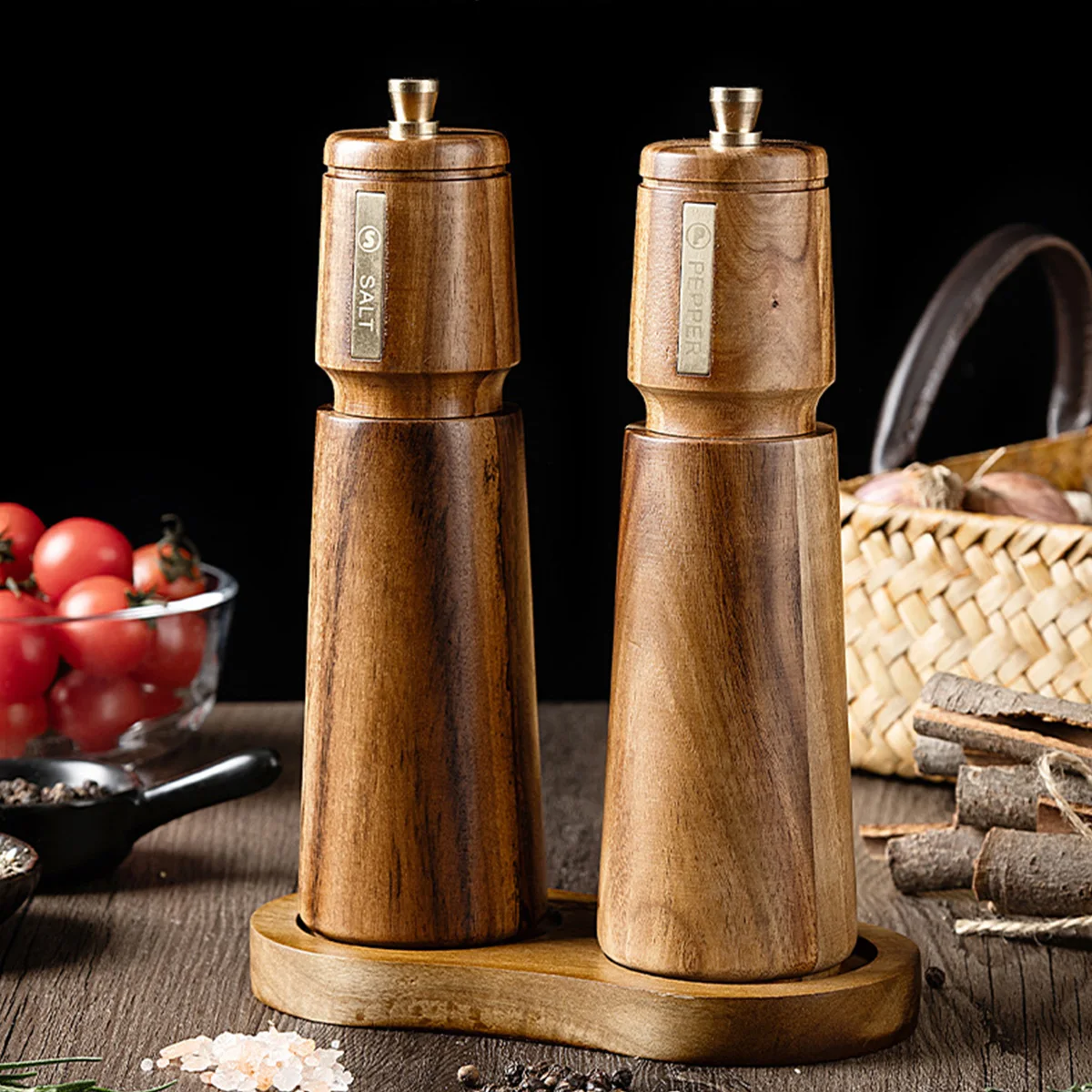 Molinillo de Pimienta Manual de 1/3 Piezas, Molinillo de Pimienta de Madera Maciza para el Hogar, Botella de Condimento de Pimienta Negra y Sal Marina para Restaurantes Occidentales