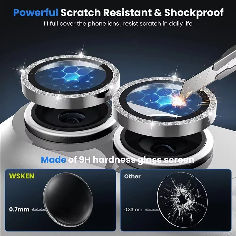 2-5PCS Glitter Metal Tempered Glass Lens Protector For iPhone Duo Full Cover HD Transparent Camera Protective Film