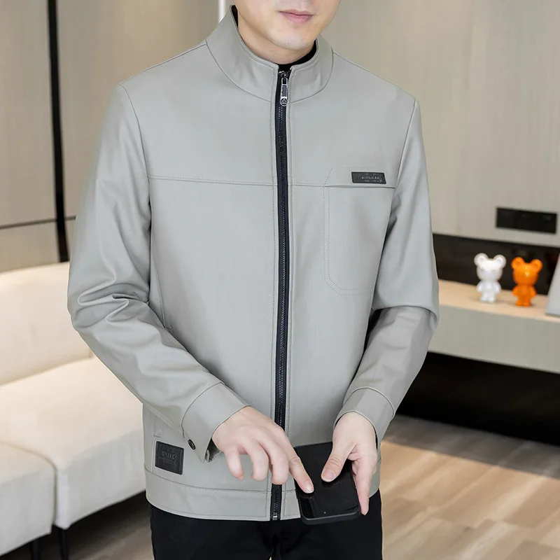 

High Quali ort Sle Men's Leather Jaet Stand Collar Slim Fit Casual Outerwear Autumn Winter New Arrival Zipper Closure