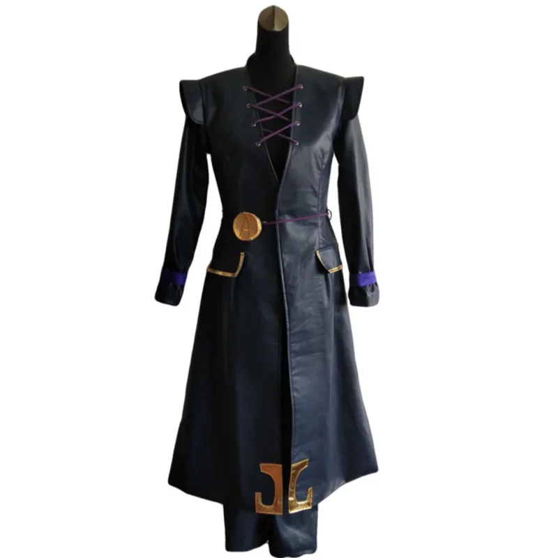 qq38Anime JOJO's Bizarre Adventure Golden Wind Leone Abbacchio Cosplay peluca PU abrigo largo capa hombre traje de Halloween
