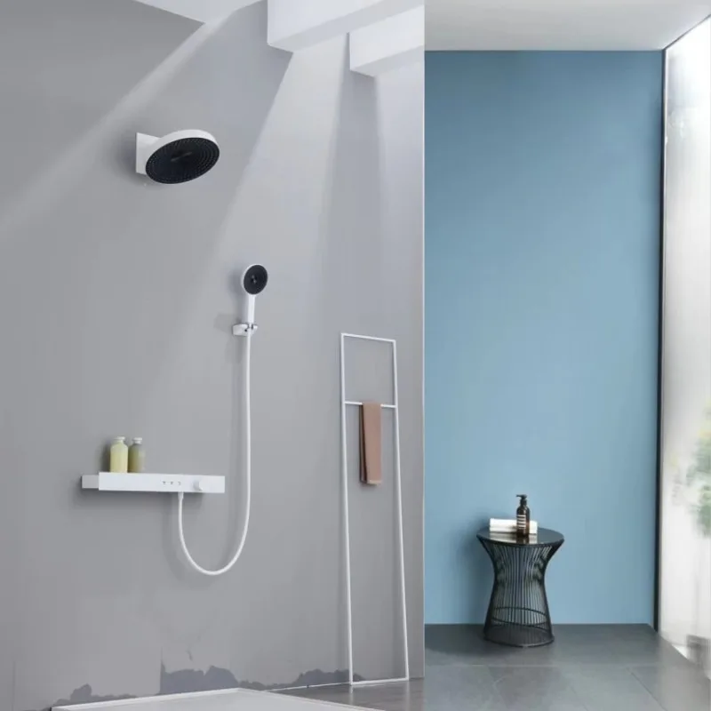 White Intelligent Constant Temperature Digital Display Showerhead, Bathroom Wall Mounted Storage Showerhead