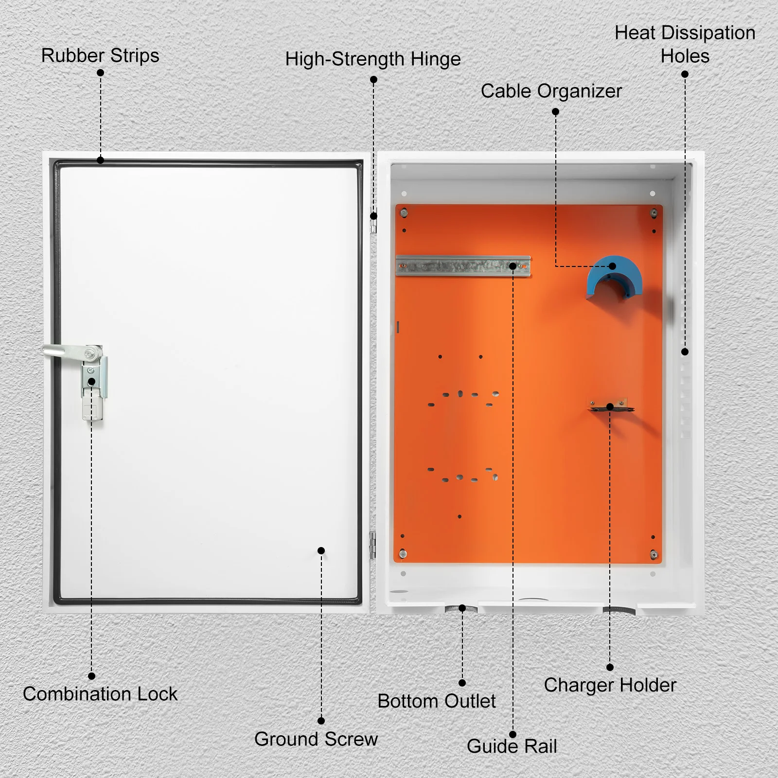 صندوق محطة شاحن CNCEST 70*50*25 سم، صندوق حماية لشاحن EV الجداري، صندوق حامل شاحن الحائط لمنظم كابل الشحن #3