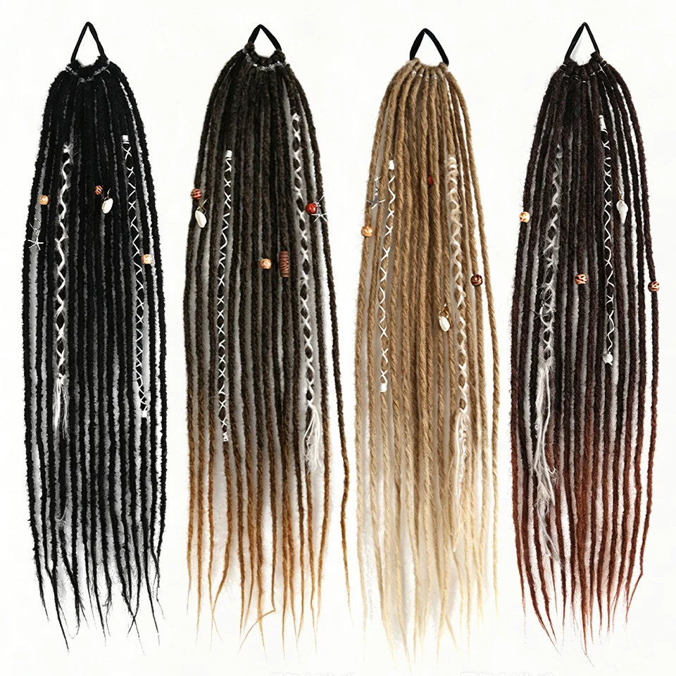24 inch rubber band style Bohemian woven beads matte dirty braid color rope ponytail suitable for women's daily parties image 6