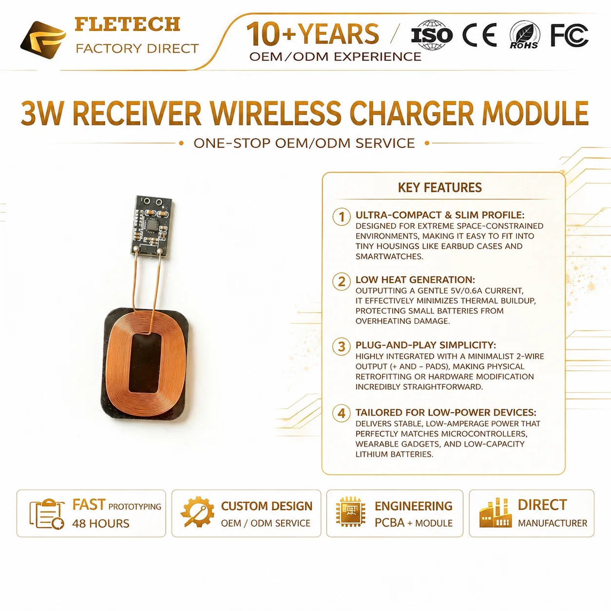 

DIY 3W Qi Standard Wireless Charging Coil Receiver Module Circuit Board DIY Coil For Phone For Battery 5V Fast Quick Charger
