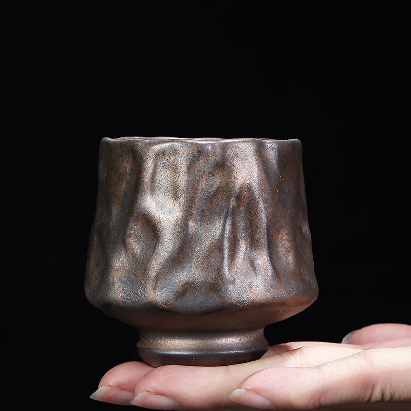 1pc Handmade Kiln Turned Tea Cup Ceramic Master Cup Kung Fu Tea Set Light Luxury Retro Style Drinkware
