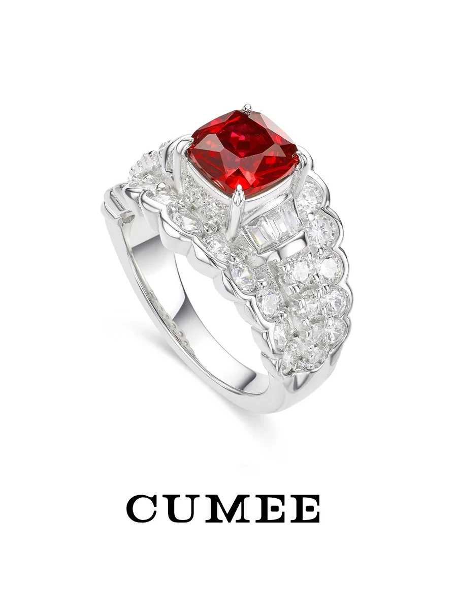 

CUMEEE Princess Square Cultivated Synthetic Red Gemstone Ring. Silver Plated Gold US Size 5-9 Ruby Color Rings Party