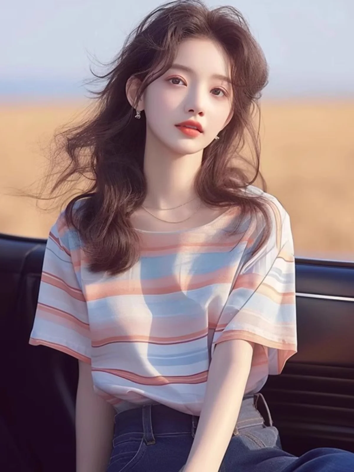 T-shirt Estiva Chic da Donna, Vestibilità Ampia, a Righe, con Scollo Rotondo, Casual e Unica per Signore